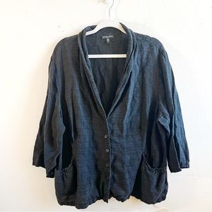 Eileen Fisher Jacket Black V Neck Button Front Collared Blazer w/ Pockets 3X GUC